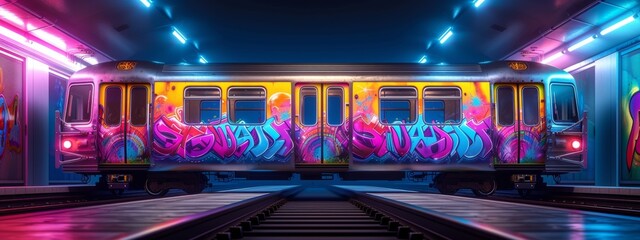 Colorful Graffiti Adorns Side of Train