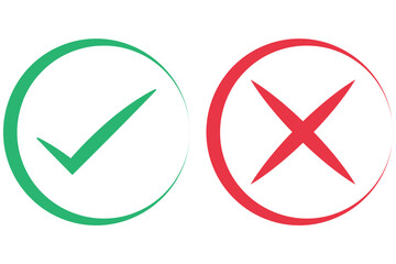right and wrong icon with green and red, correct and incorrect symbol to guarantee the idea, agreement sign to confirm the right answer