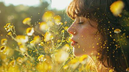 Young pretty woman. Pollen allergies, seasonal allergic reactions - obrazy, fototapety, plakaty