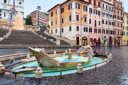 Piazza di Spagna and Spanish steps in the morning in Rome, Italy.