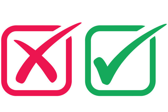 right and wrong icon with green and red, correct and incorrect symbol to guarantee the idea, agreement sign to confirm the right answer