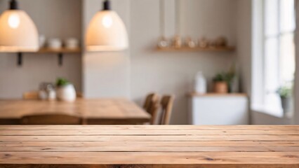 brown table on blurred aesthetic kitchen background
