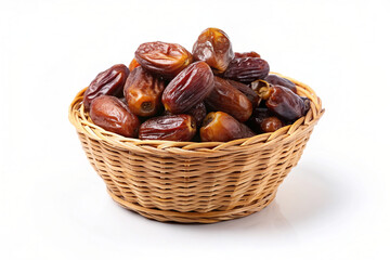 dates in basket isolated on white background