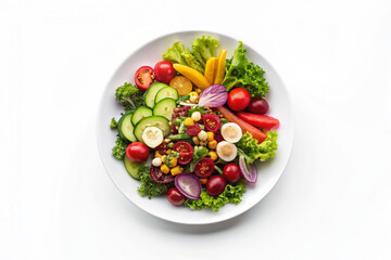 salad with tomatoes and cucumber isolated on white background