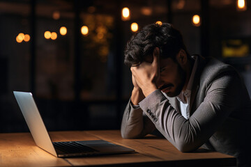 Hard working person in modern interior office programming writing web java script code AI technology generation