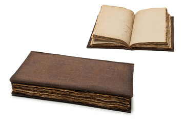 An old brown book isolated on white background.