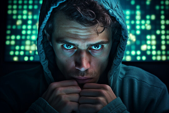Hard working person in modern interior office programming writing web java script code AI technology generation