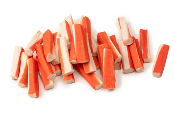 A group of crab sticks isolated on white background.