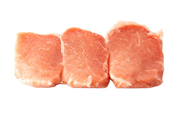 Raw pork pieces isolated on a white background.