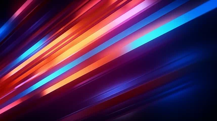Poster Colored glowing diagonal stripess abstract background. Bright background. Decorative horizontal banner. Digital artwork raster bitmap illustration. © Oxana