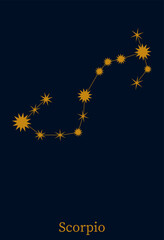 Scorpio zodiac constellation. Astronomical symbol horoscope. Vector illustration minimalist style astrological sign.