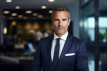 Fototapeta premium Happy busy professional mid aged businessman ceo manager working in office generative AI