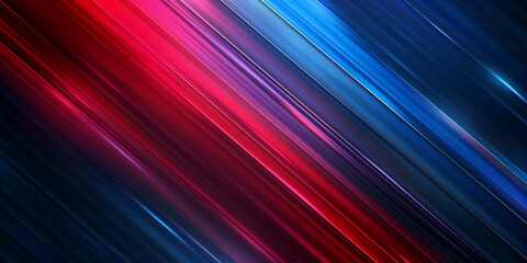 Fototapeta premium Colored glowing diagonal stripess abstract background. Red and dark blue background. Decorative horizontal banner. Digital artwork raster bitmap illustration. AI artwork.