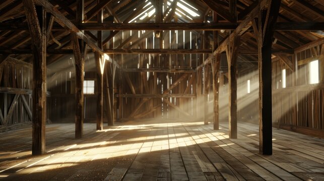 Sunlight Beams Piercing Through the Dust in an Old Attic © Jinny787