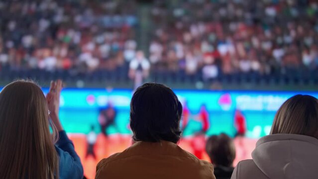 Cheering Volleyball Fans Celebrating at a Sports Arena