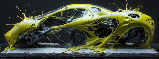 Car Covered in Yellow Paint - obrazy, fototapety, plakaty