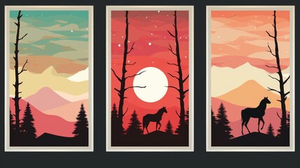 Three Paintings Depicting a Sunset