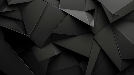 Solid black background with geometric shapes, 3d wallpaper.