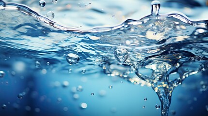 Close-up of clear water with splashes and bubbles, reflecting light