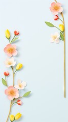Obraz na płótnie Canvas Elegant spring flowers arranged vertically on a pastel blue backdrop