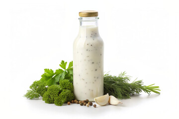 ranch dressing a creamy dressing made of buttermilk isolated on white - obrazy, fototapety, plakaty