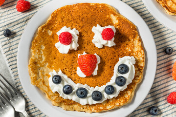 Sweet American Smiley Face Breakfast Pancakes