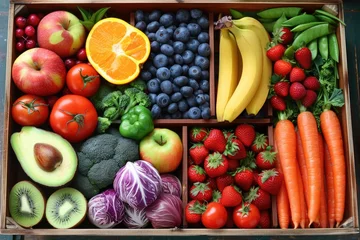 Tuinposter fresh fruits and vegetables in the box advertising food photography © MeyKitchen