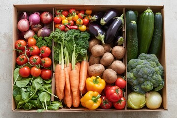 fresh fruits and vegetables in the box advertising food photography