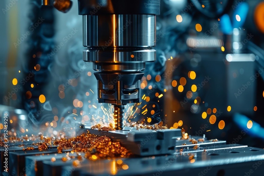 Poster modern cnc milling machine in action showcasing the precision and efficiency of metalworking technol