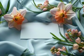 Easter card concept.  flowers with empty space for your text on white background. Springtime, religious and seasonal style.