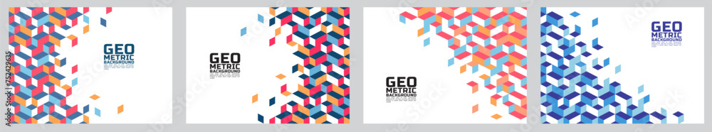 Poster set of the template with trendy abstract geometric on border position and space for text. modern geo