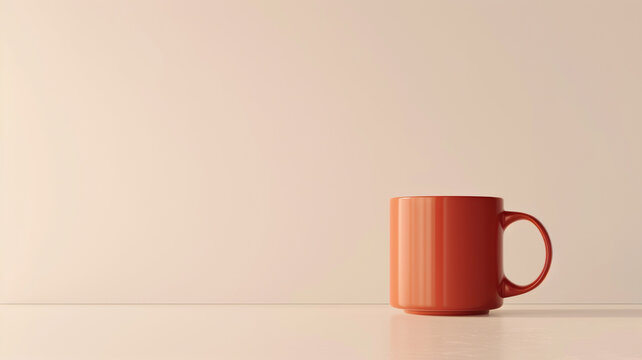An elegant 3D mockup of a coffee mug on a minimalist white background, featuring an empty space next to the mug for personalized messages or branding, ideal for promoting cafeI.