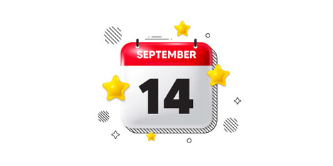 Calendar date of September 3d icon. 14th day of the month icon. Event schedule date. Meeting appointment time. 14th day of September. Calendar month date banner. Day or Monthly page. Vector