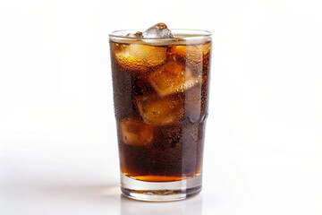 glass of cola with ice isolated on white background