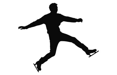 Fototapeta na wymiar Male Figure Skater Silhouette Vector isolated on a white background, Man Figure Ice Skating black clipart