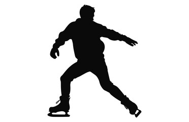 Fototapeta na wymiar Men Figure Skater Silhouette clipart, Male Figure Ice Skating black Vector isolated on a white background