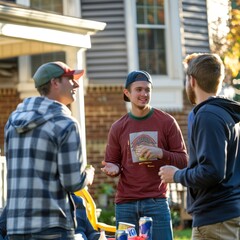 Neighbors helping each other with brotherhood and camaraderie with social works and charity