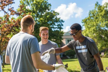 Neighbors helping each other with brotherhood and camaraderie with social works and charity