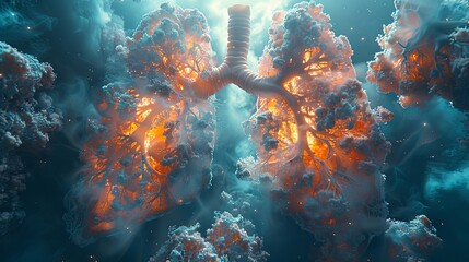 an image of an opened lungs, in the style of photo-realistic hyperbole, sky-blue, high-angle. Generative AI