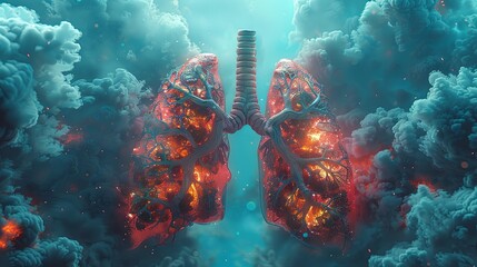 an image of an opened lungs, in the style of photo-realistic hyperbole, sky-blue, high-angle. Generative AI - obrazy, fototapety, plakaty