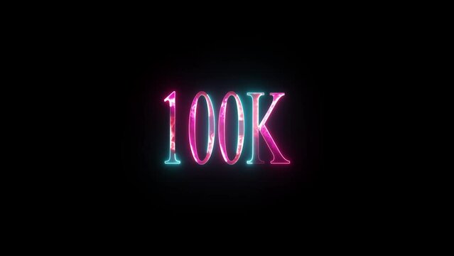 100K celebration neon sign .Thanks giving social media posts 100k illustrations. . Elements of online and web set. Simple icon for websites, web design.