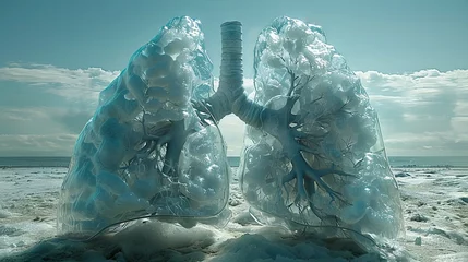 Deurstickers lung with a white tainted air sac, in the style of realistic, light sky-blue, undefined anatomy, photo-realistic, dignified poses. generative AI © Skiffcha