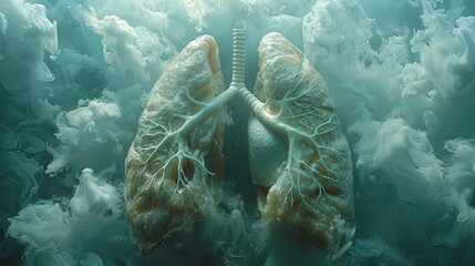 lung with a white tainted air sac, in the style of realistic, light sky-blue, undefined anatomy, photo-realistic, dignified poses. generative AI - obrazy, fototapety, plakaty