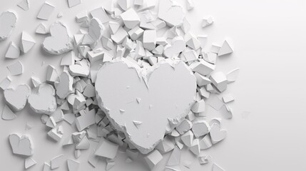 a heart shaped object surrounded by broken cubes - obrazy, fototapety, plakaty