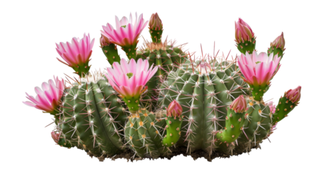 Blooming pink cactus flowers isolated on transparent background - stock png.
