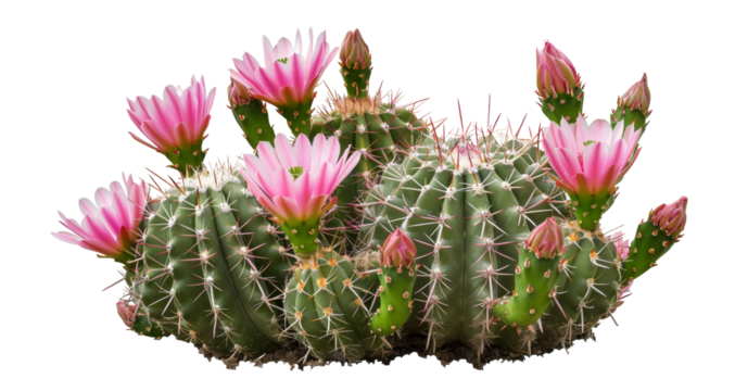 Blooming pink cactus flowers isolated on transparent background - stock png.