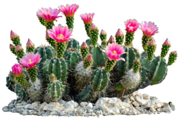Blooming pink cactus flowers isolated on transparent background - stock png.