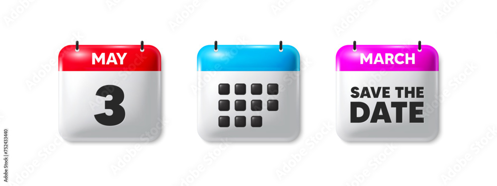 Poster 3rd day of the month icon. calendar save the date 3d icon. event schedule date. meeting appointment 