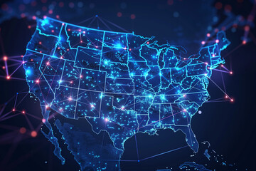 American Global Network Abstract Digital Map Symbolizing Connectivity, Data Transfer, and Cyber Technology