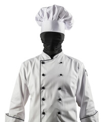 Chef's white uniform with hat on transparent background - stock png.
